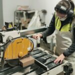 Technician wet cutting stone