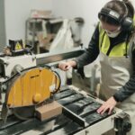 Technician wet cutting stone