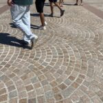 Pedestrians walking across paving at Sydney Opera House