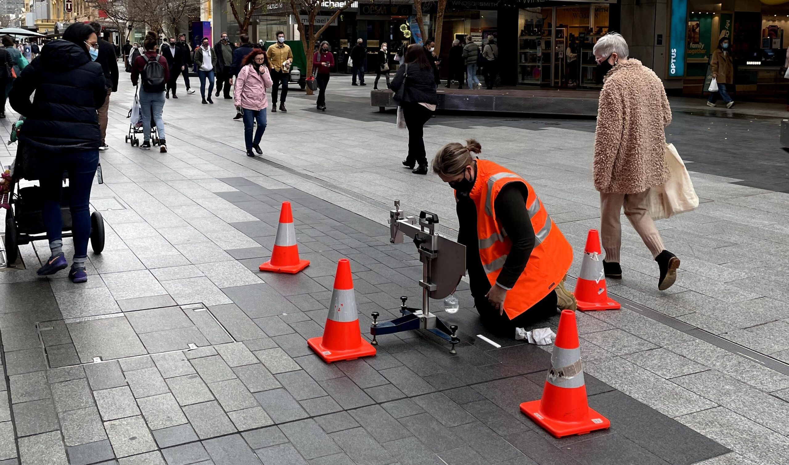 Slip testing at mall by Stone Initiatives